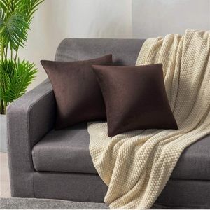 20x20 2pk Brown Velvet Pillow Covers